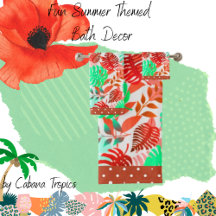 Folhas Tropicais Vermelho, Verde, Coral, Teal, Tri