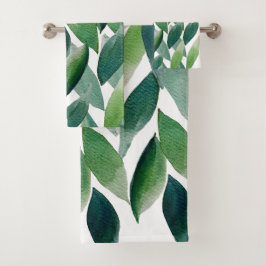 Conjunto De Toalhas Folhas Verdes Boho Aquarela Pintada à Mão