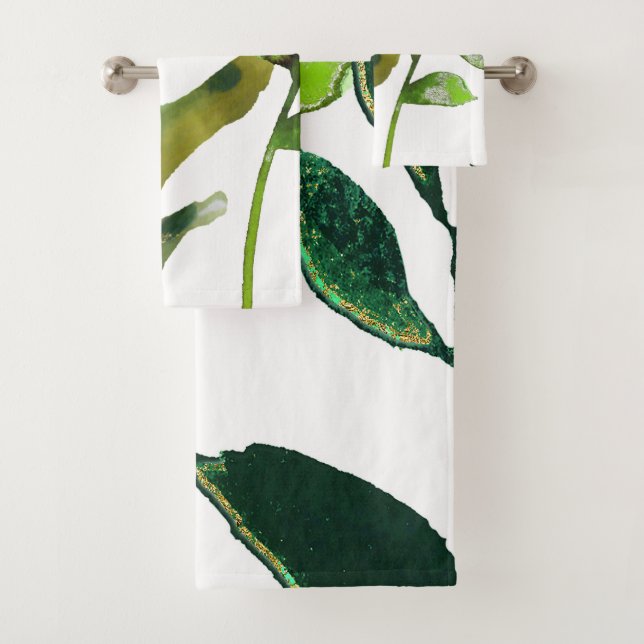Conjunto De Toalhas Folhas Verdes Botânicas Mínimas Simples (Insitu)