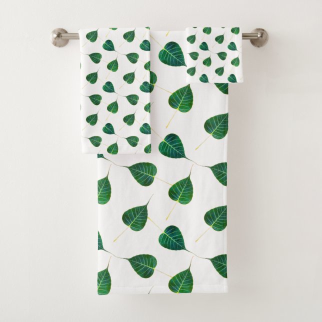 Conjunto De Toalhas Folhas verdes de Bodhi em branco (Insitu)