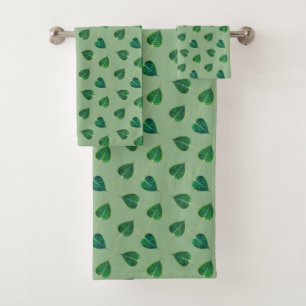 Conjunto De Toalhas Folhas verdes de Bodhi em Verde Louro