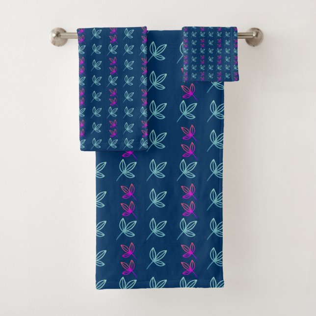 Conjunto De Toalhas Folhas Verdes e Cor-de-Rosa Azul (Insitu)
