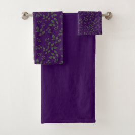 Conjunto De Toalhas Folhas verdes e escuras do padrão roxo