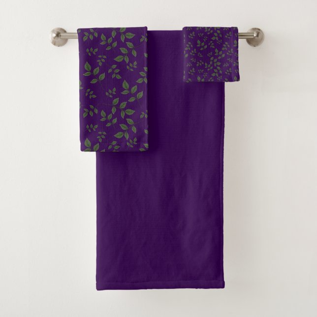 Conjunto De Toalhas Folhas verdes e escuras do padrão roxo (Insitu)