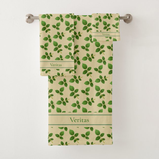 Conjunto De Toalhas Folhas verdes elegantes em Bege Sortudo (Insitu)