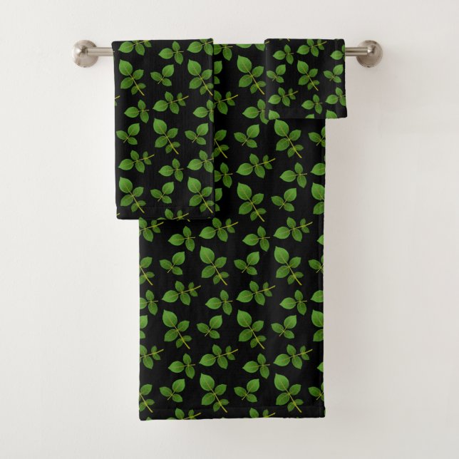 Conjunto De Toalhas Folhas Verdes Elegantes em Preto (Insitu)