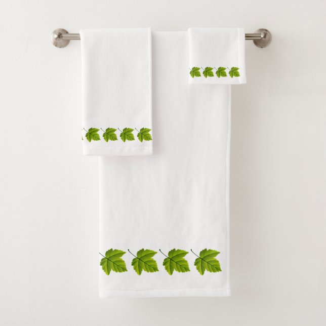 Conjunto De Toalhas Folhas Verdes em Branco (Insitu)