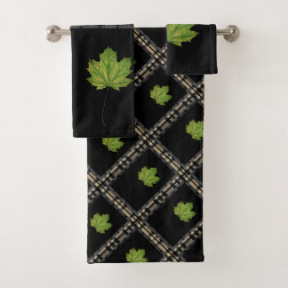 Conjunto De Toalhas Folhas Verdes em Olhar Fresco Preto
