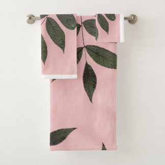 Conjunto De Toalhas Folhas Verdes em Visual Fresco Rosa