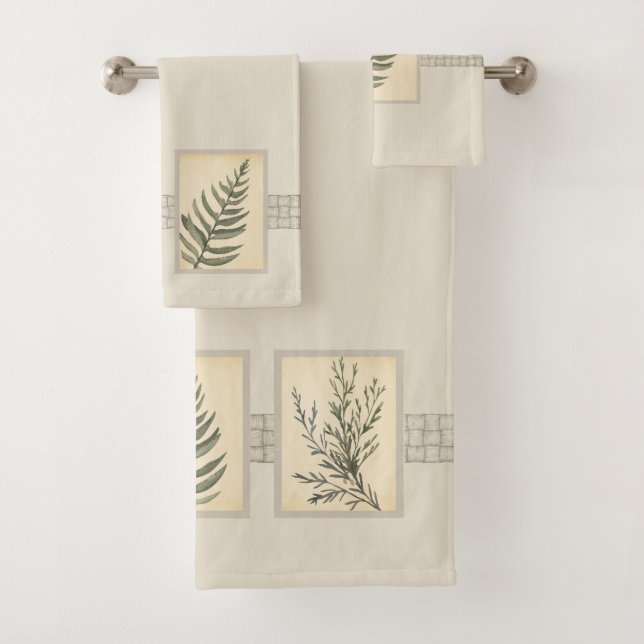 Conjunto De Toalhas Foliage Greenery Leaf Neutral Beige (Insitu)