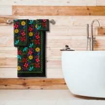 Folk Floral Latino-Americano Elegante | Preto