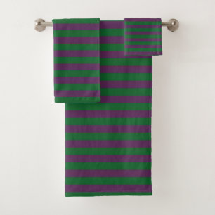 Conjunto De Toalhas Forest Green e listras roxas