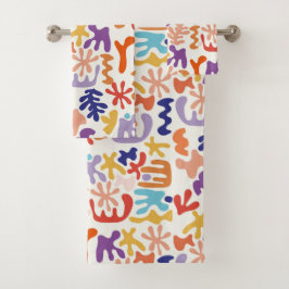 Conjunto De Toalhas Formas Botânicas Coloridas de Abstrato de Padrão M