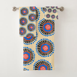 Conjunto De Toalhas Formas Escandinavas da Boêmia em Azul Vermelho e