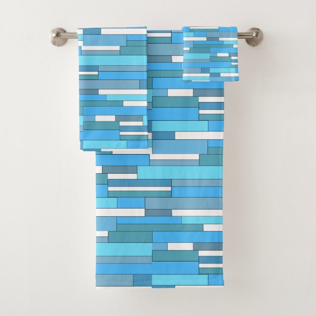 Conjunto De Toalhas Formas geométricas abstratas em azul-teal e turque (Insitu)