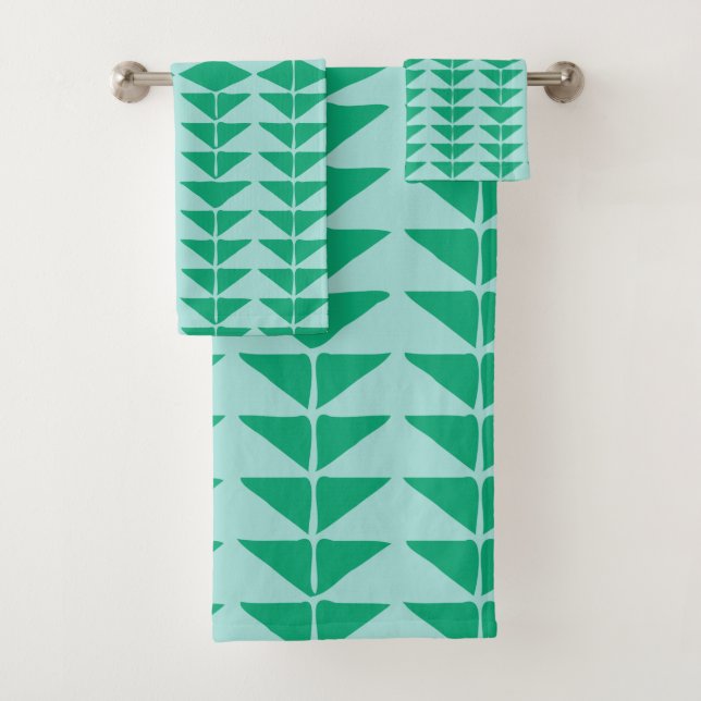 Conjunto De Toalhas Formas geométricas Abstrato em verde e azul (Insitu)