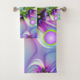 Conjunto De Toalhas Formas Redondas Espirais Coloridas Arte Fractal Ab