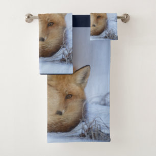Conjunto De Toalhas Foto De Inverno Enrolada De Raposa