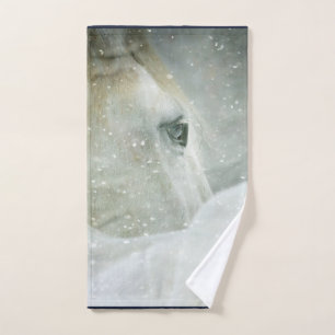 Conjunto De Toalhas Foto de um belo Cavalo Branco no inverno