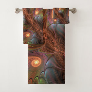 Conjunto De Toalhas Fractal Castanho Abstrato fluorescente colorido