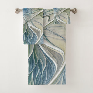 Conjunto De Toalhas Fractal Khaki azul do abstrato ideal floral do