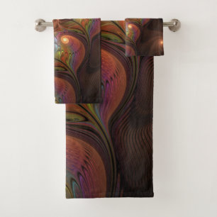 Conjunto De Toalhas Fractal moderno abstrato fluorescente colorido de