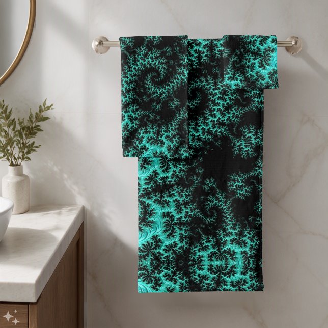 Conjunto De Toalhas Fractal Preto Verde Abstrato (Criador carregado)