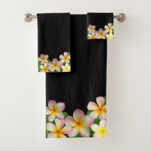 Conjunto De Toalhas Frangipani Elegantes Flores de Plumeria em Preto