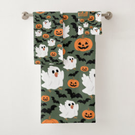Conjunto De Toalhas Frangos Fantasmas Cute Spooky com Pumpkins e Bats
