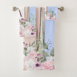 Conjunto De Toalhas Frasco de Perfume Rosa Azul Floral Bonito