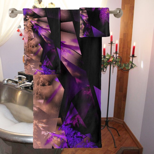 Conjunto De Toalhas Fratural moderno em preto e roxo (Criador carregado)