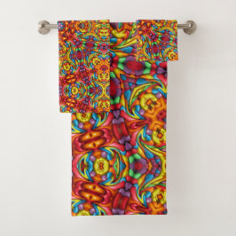 Conjunto De Toalhas Freaky Tiki Red Vintage Fractal Kaleidoscope