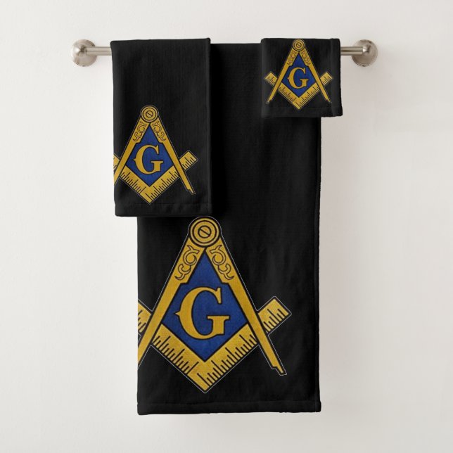 Conjunto De Toalhas Freemason Square e Compass Masonic Black (Insitu)