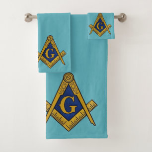 Conjunto De Toalhas Freemason Square e Compass Masonic Blue