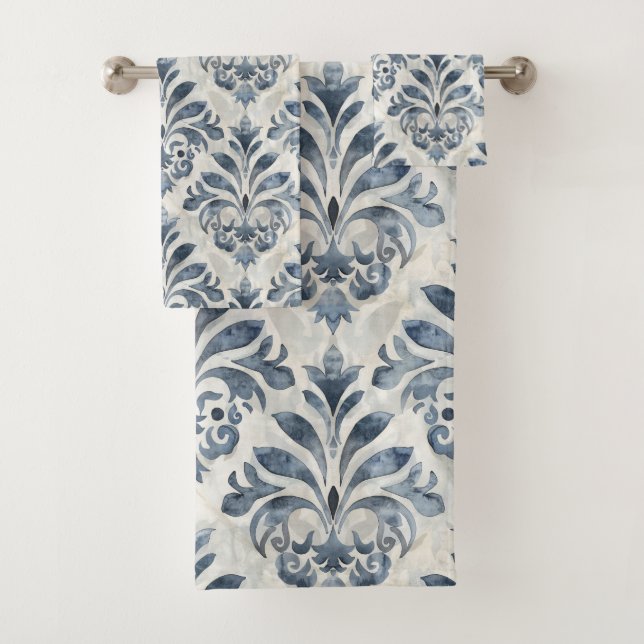 Conjunto De Toalhas French Blue Damask Towel (Insitu)