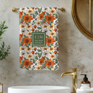 Conjunto De Toalhas Fresh Autumn Floral Olive Rust Personalized Towel