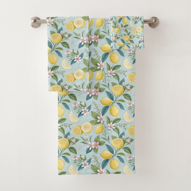 Conjunto De Toalhas Fresh Lemon Floral Botanical Pattern  (Insitu)