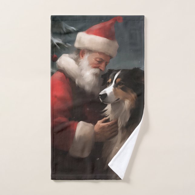 Conjunto De Toalhas Fronteira Collie com Papai Noel Natal Festivo (Toalha de mão)