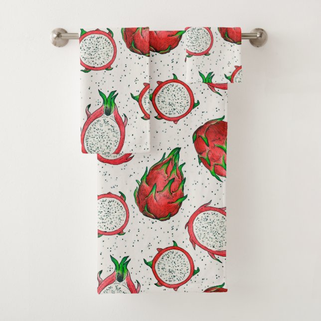 Conjunto De Toalhas Fruta do dragão vermelho em branco (Insitu)