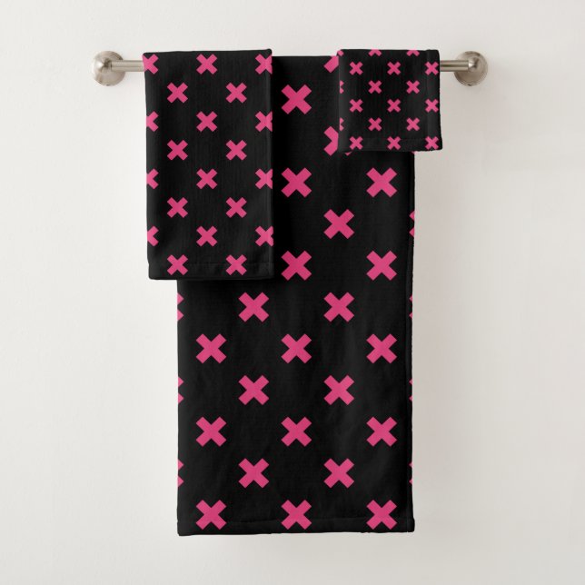 Conjunto De Toalhas Fúchsia cruza pontos a preto (Insitu)