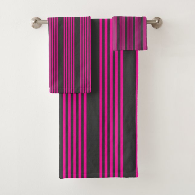 Conjunto De Toalhas Fuchsia e carvão de cinco faixas (Insitu)