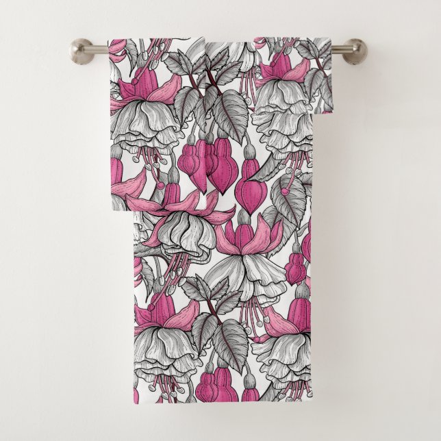 Conjunto De Toalhas Fúcsia em branco e rosa (Insitu)