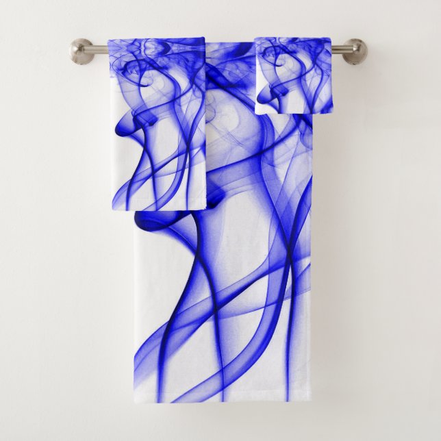 Conjunto De Toalhas Fumaça Azul Simétrica Minimalista Branca (Insitu)