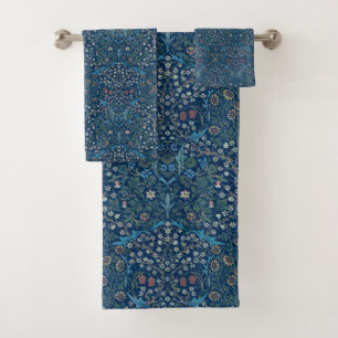 Conjunto De Toalhas Fundo Azul Morris Vintage Padrão Blackthorn