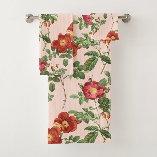 Conjunto De Toalhas Fundo da faixa rosa Rosas vitoriana (Insitu)