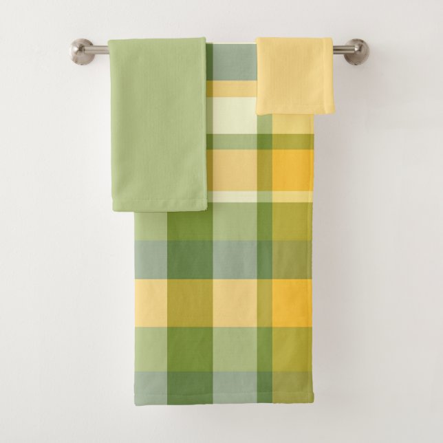 Conjunto De Toalhas Fundo de padrão xadrez amarelo e verde (Insitu)