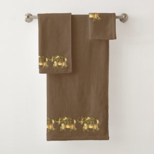 Conjunto De Toalhas Fundo Dourado extravagante dos elefantes Brown