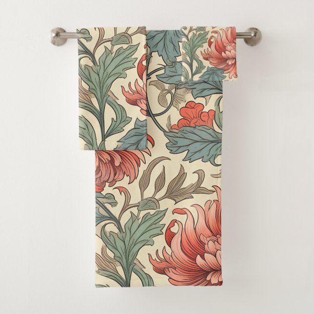 Conjunto De Toalhas Fundo neutro com retrofloral cor-de-rosa (Insitu)