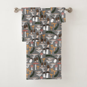 Conjunto De Toalhas Fungi Mushroom Fern Pattern