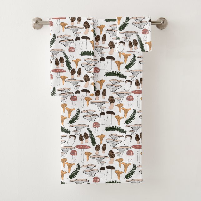 Conjunto De Toalhas Fungi Mushroom Fern Pattern (Insitu)